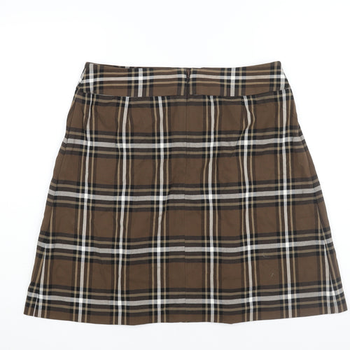 Marks and Spencer Womens Brown Check Polyester A-Line Skirt Size 14 Zip