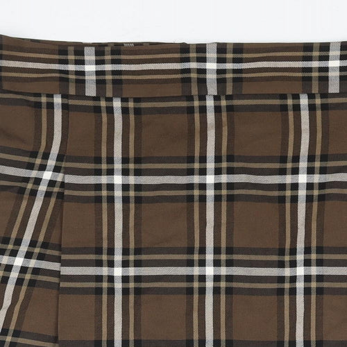 Marks and Spencer Womens Brown Check Polyester A-Line Skirt Size 14 Zip