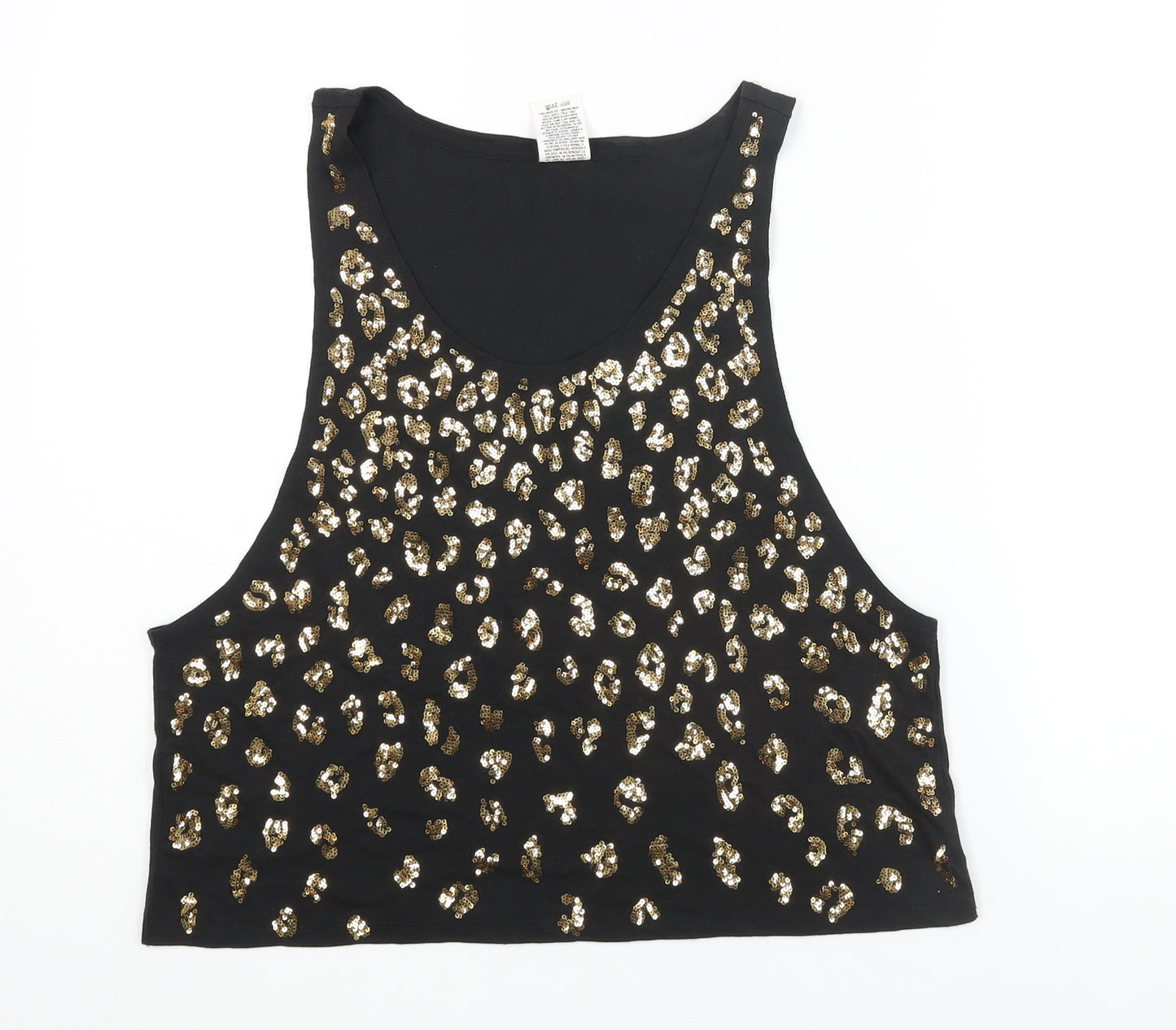 PINK Womens Black Cotton Basic Tank Size M Scoop Neck - Leopard Print Sequin