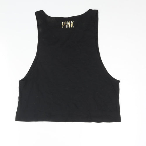 PINK Womens Black Cotton Basic Tank Size M Scoop Neck - Leopard Print Sequin
