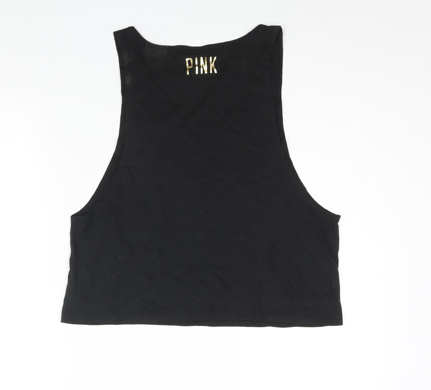 PINK Womens Black Cotton Basic Tank Size M Scoop Neck - Leopard Print Sequin