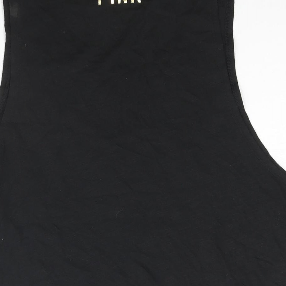 PINK Womens Black Cotton Basic Tank Size M Scoop Neck - Leopard Print Sequin