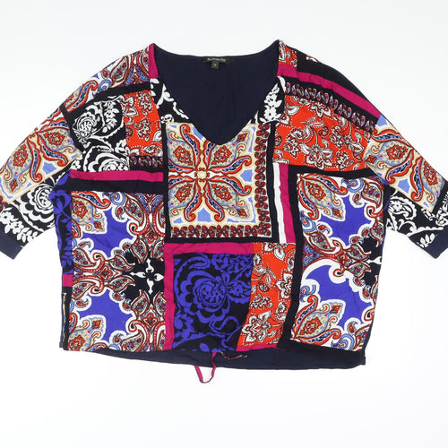 Bonmarché Womens Blue Viscose Basic Blouse Size 18 V-Neck - Drawstring Hem Geometric Print