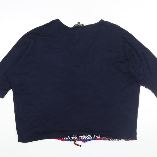 Bonmarché Womens Blue Viscose Basic Blouse Size 18 V-Neck - Drawstring Hem Geometric Print