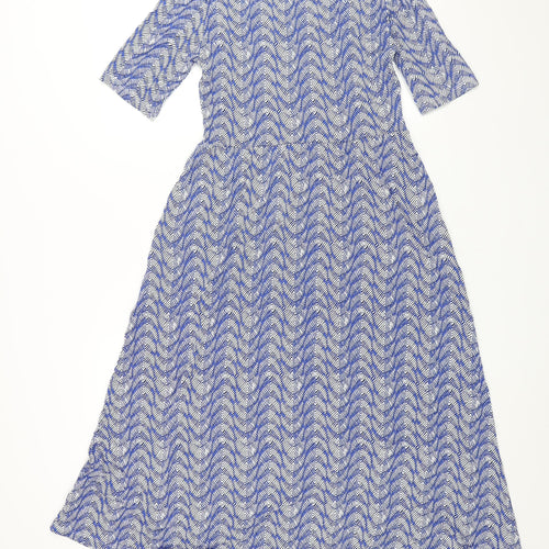 Marks and Spencer Womens Blue Geometric Viscose A-Line Size 8 Round Neck Pullover