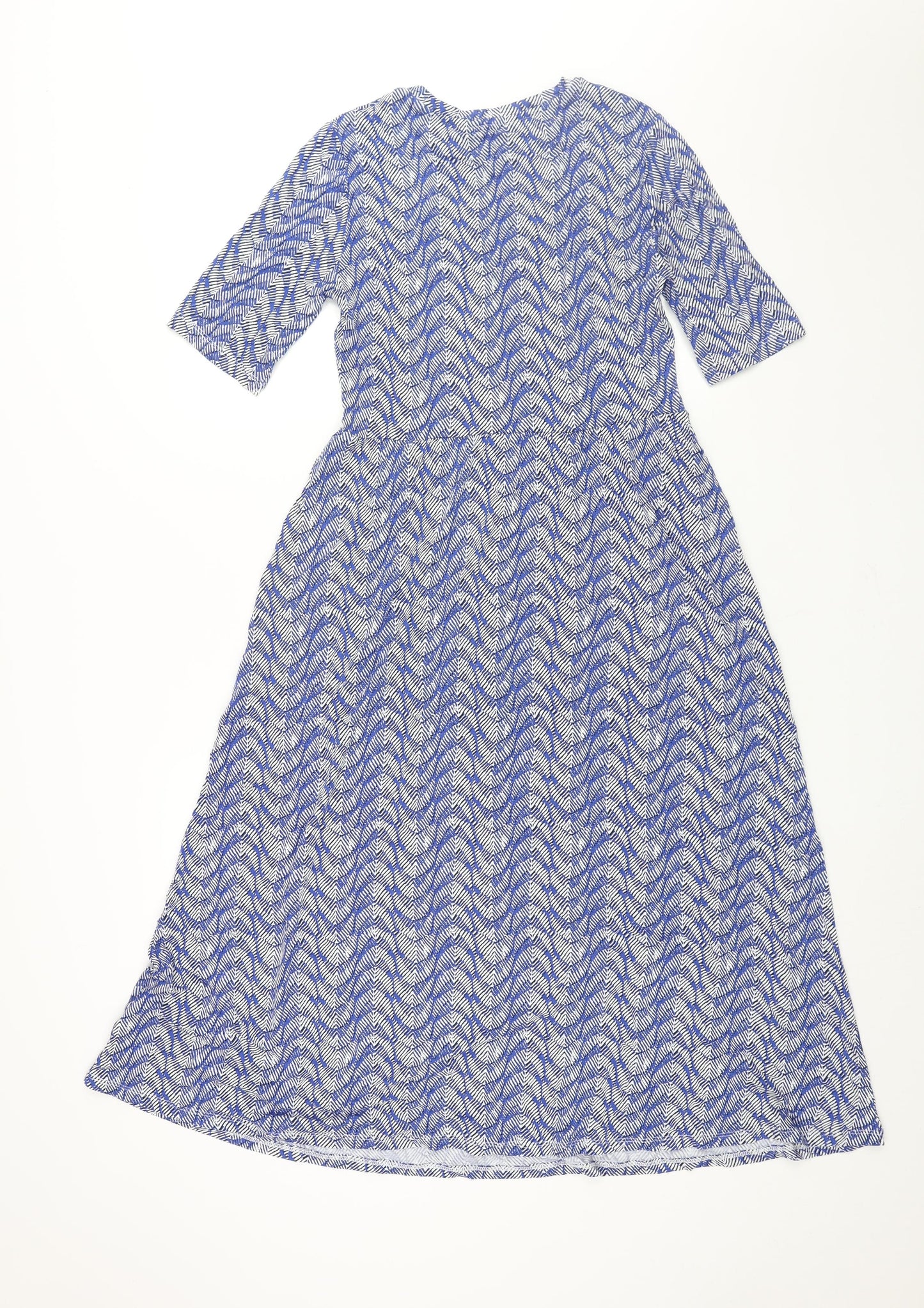 Marks and Spencer Womens Blue Geometric Viscose A-Line Size 8 Round Neck Pullover