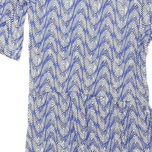 Marks and Spencer Womens Blue Geometric Viscose A-Line Size 8 Round Neck Pullover