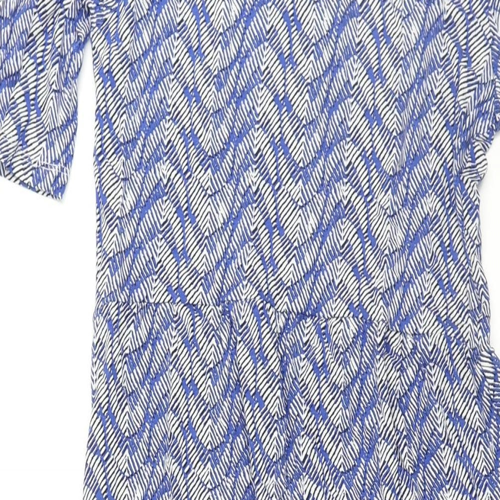 Marks and Spencer Womens Blue Geometric Viscose A-Line Size 8 Round Neck Pullover