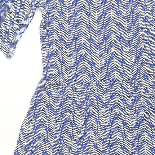 Marks and Spencer Womens Blue Geometric Viscose A-Line Size 8 Round Neck Pullover