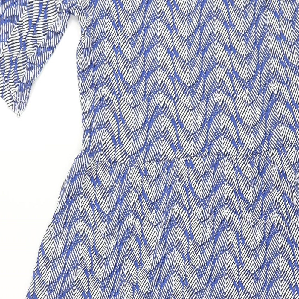 Marks and Spencer Womens Blue Geometric Viscose A-Line Size 8 Round Neck Pullover