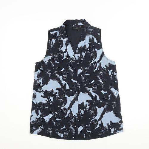 b.young Womens Blue Polyester Basic Blouse Size 6 V-Neck - Floral Print