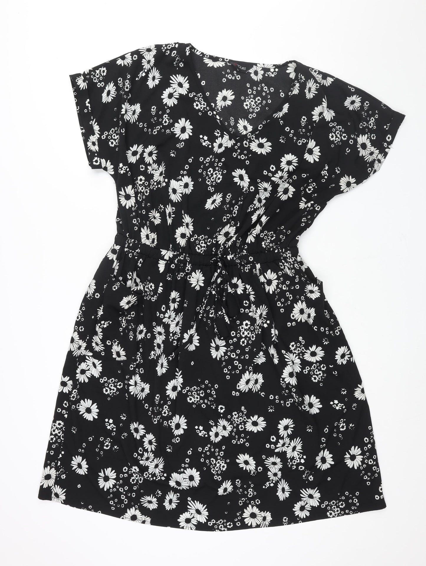 Yours Womens Black Floral Polyester A-Line Size 20 V-Neck Pullover - Drawstring Waist