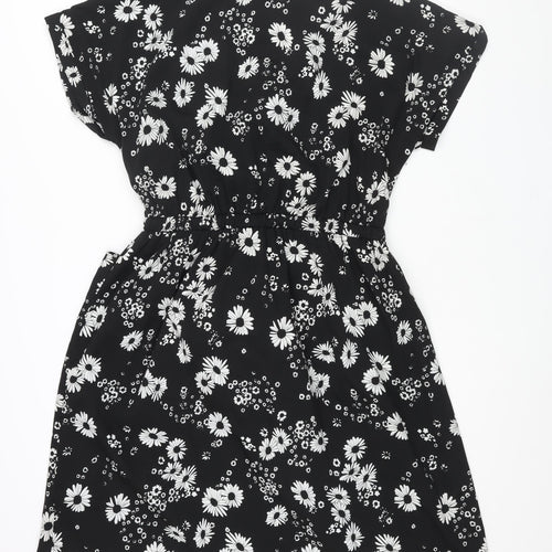 Yours Womens Black Floral Polyester A-Line Size 20 V-Neck Pullover - Drawstring Waist