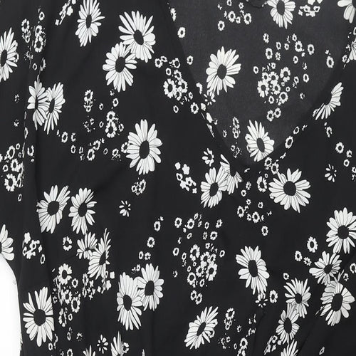 Yours Womens Black Floral Polyester A-Line Size 20 V-Neck Pullover - Drawstring Waist