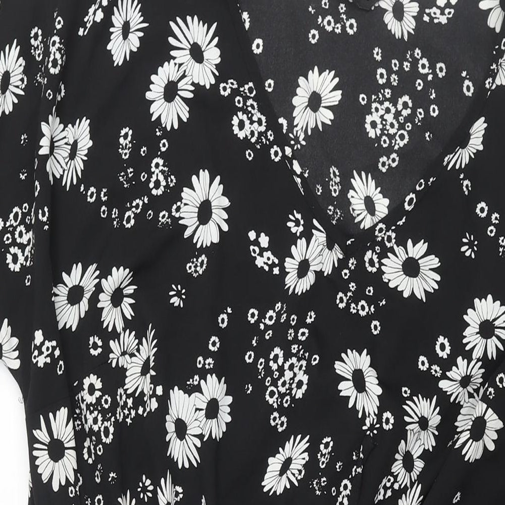 Yours Womens Black Floral Polyester A-Line Size 20 V-Neck Pullover - Drawstring Waist