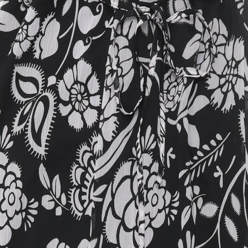 Wallis Womens Black Floral Polyester Maxi Size 14 V-Neck Pullover - Belted Frill Deading Detail