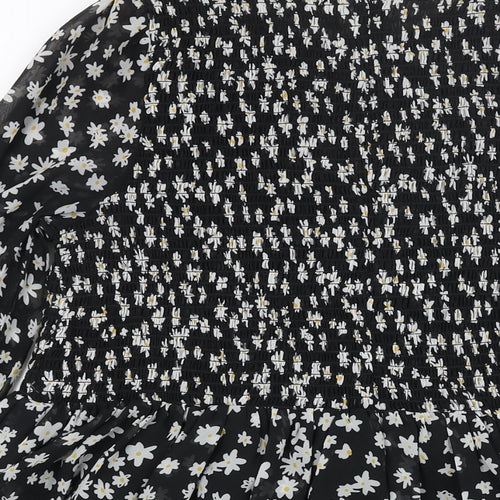 ASOS Womens Black Floral Polyester A-Line Size 8 Round Neck Zip - Rouched Bodice