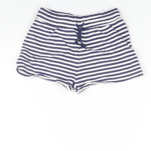 NEXT Girls Blue Striped Cotton Sweat Shorts Size 10 Years Regular Drawstring