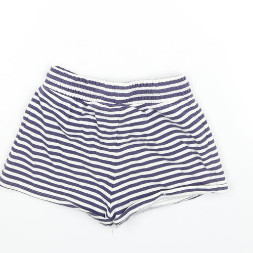 NEXT Girls Blue Striped Cotton Sweat Shorts Size 10 Years Regular Drawstring