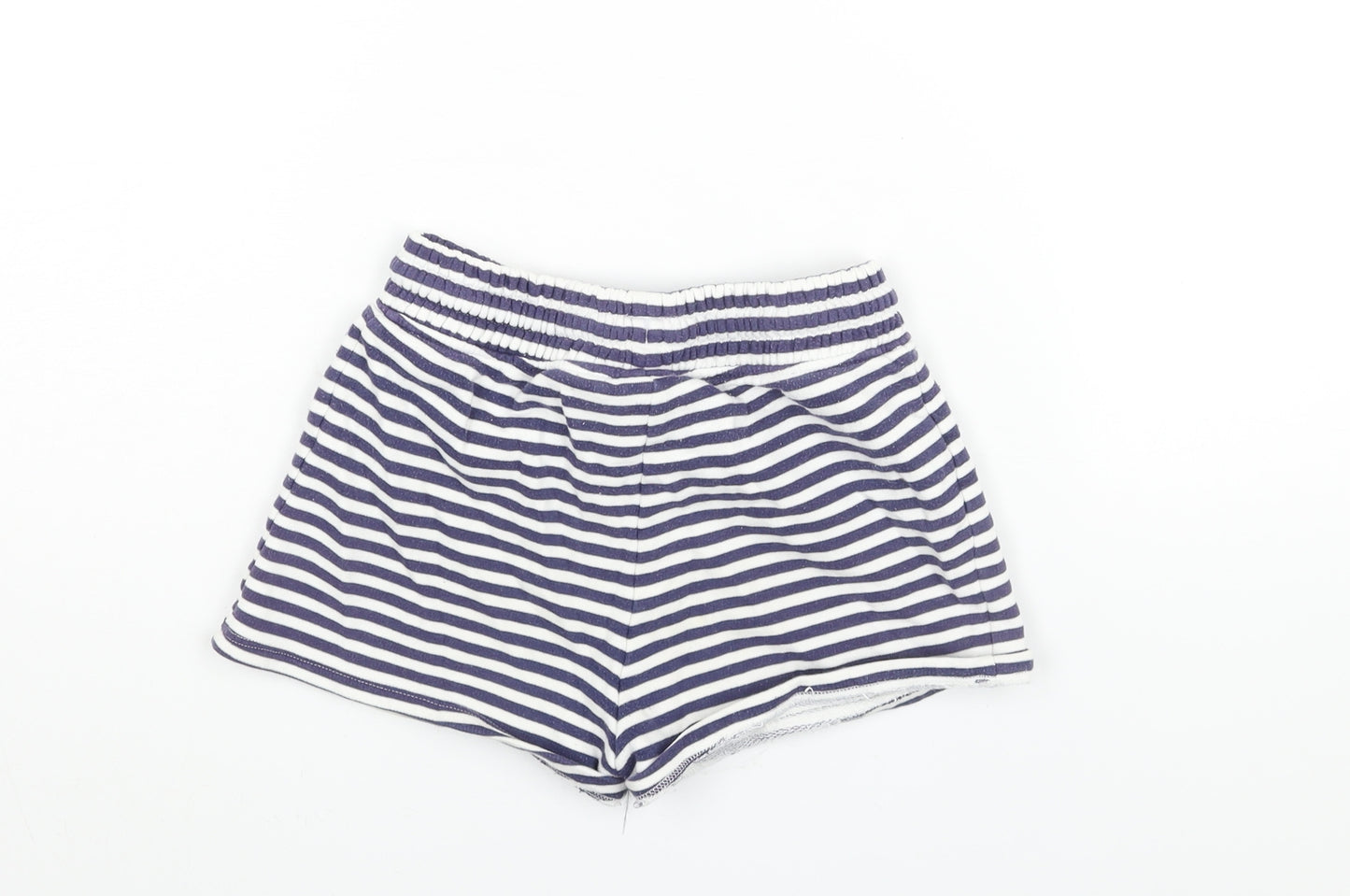 NEXT Girls Blue Striped Cotton Sweat Shorts Size 10 Years Regular Drawstring