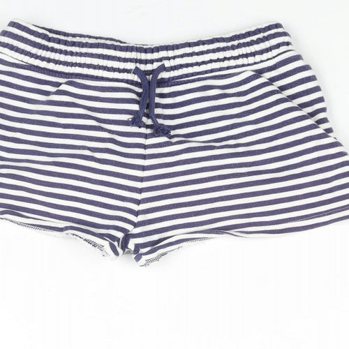 NEXT Girls Blue Striped Cotton Sweat Shorts Size 10 Years Regular Drawstring