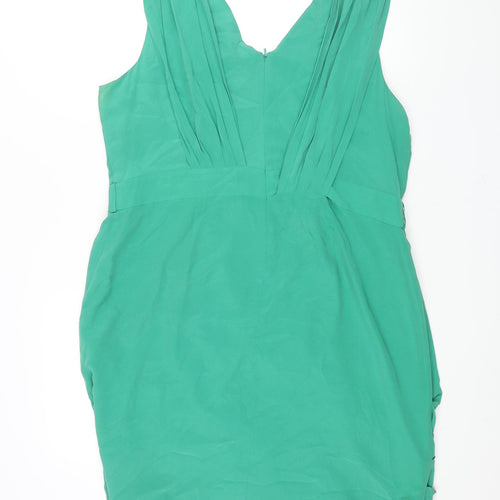 Per Una Womens Green Silk Shift Size 20 V-Neck Zip - Pleat Detail