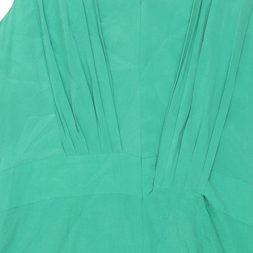 Per Una Womens Green Silk Shift Size 20 V-Neck Zip - Pleat Detail