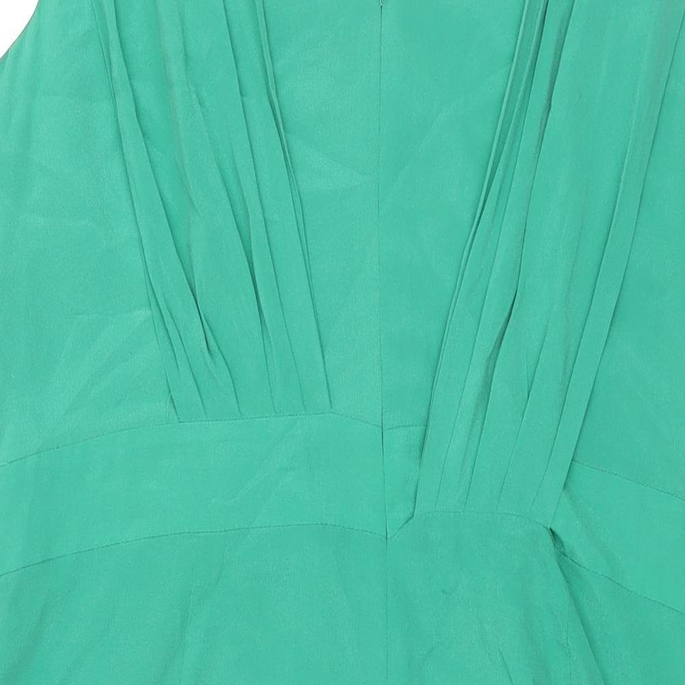 Per Una Womens Green Silk Shift Size 20 V-Neck Zip - Pleat Detail