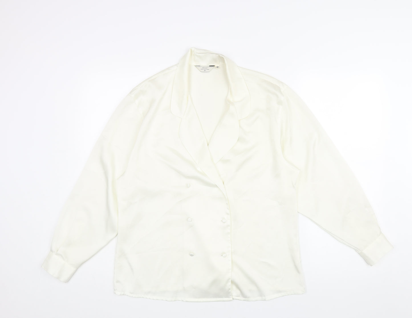 NEXT Womens Ivory Polyester Basic Blouse Size 12 Collared