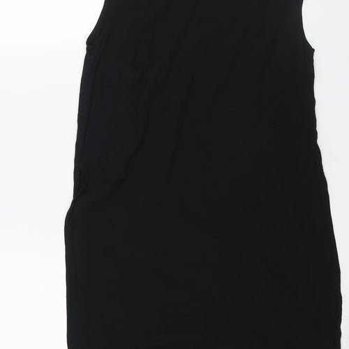 Marks and Spencer Womens Black Viscose Tunic Blouse Size 10 Mock Neck - Side Slits