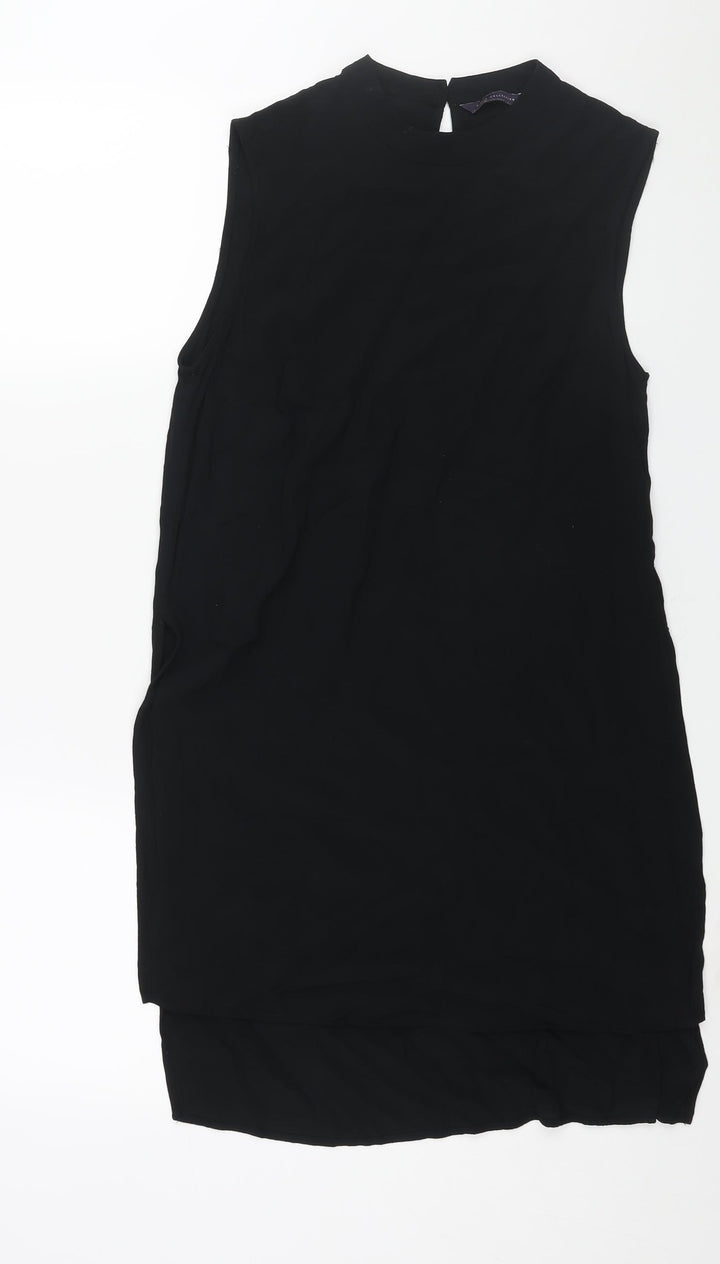 Marks and Spencer Womens Black Viscose Tunic Blouse Size 10 Mock Neck - Side Slits
