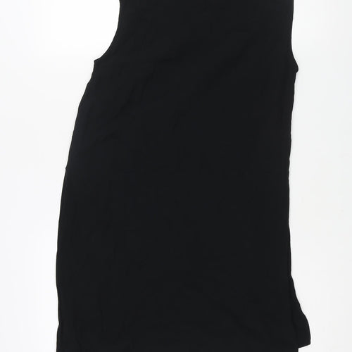 Marks and Spencer Womens Black Viscose Tunic Blouse Size 10 Mock Neck - Side Slits