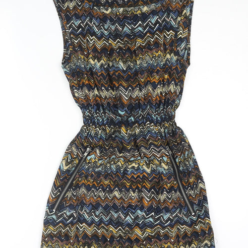 Yumi Womens Multicoloured Geometric Polyester Mini Size 8 Boat Neck Pullover