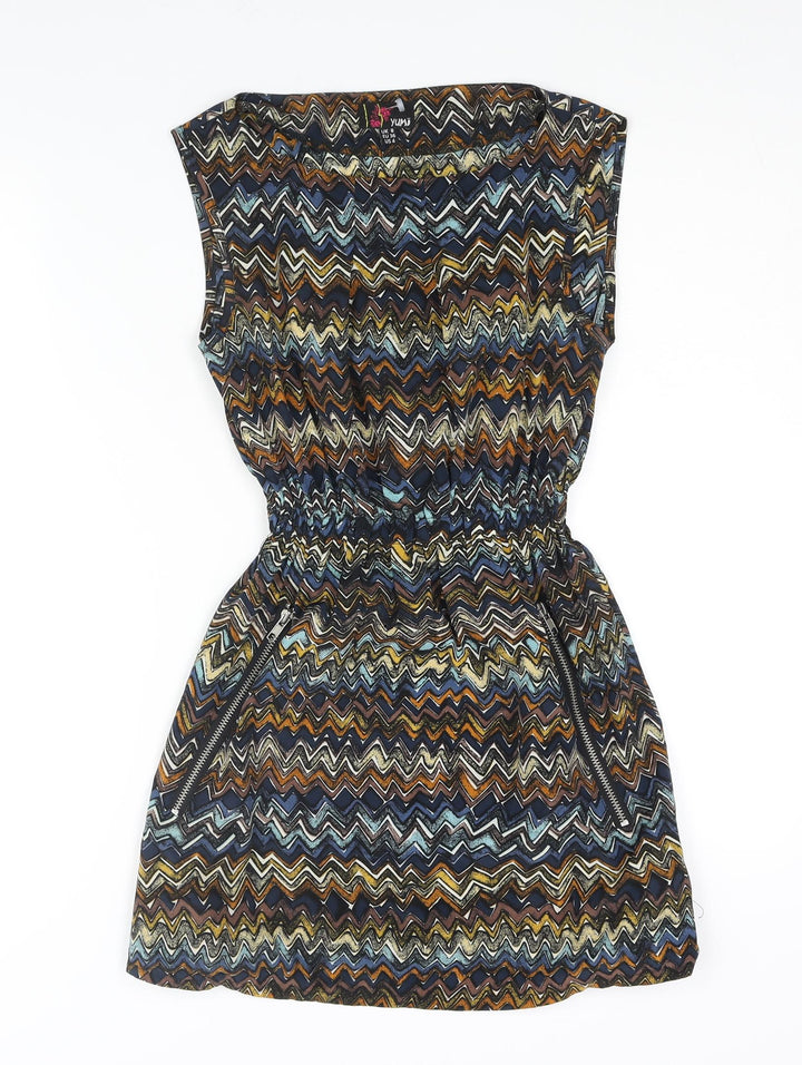 Yumi Womens Multicoloured Geometric Polyester Mini Size 8 Boat Neck Pullover