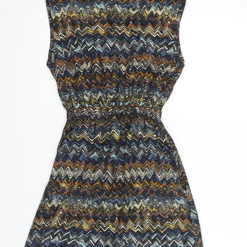 Yumi Womens Multicoloured Geometric Polyester Mini Size 8 Boat Neck Pullover