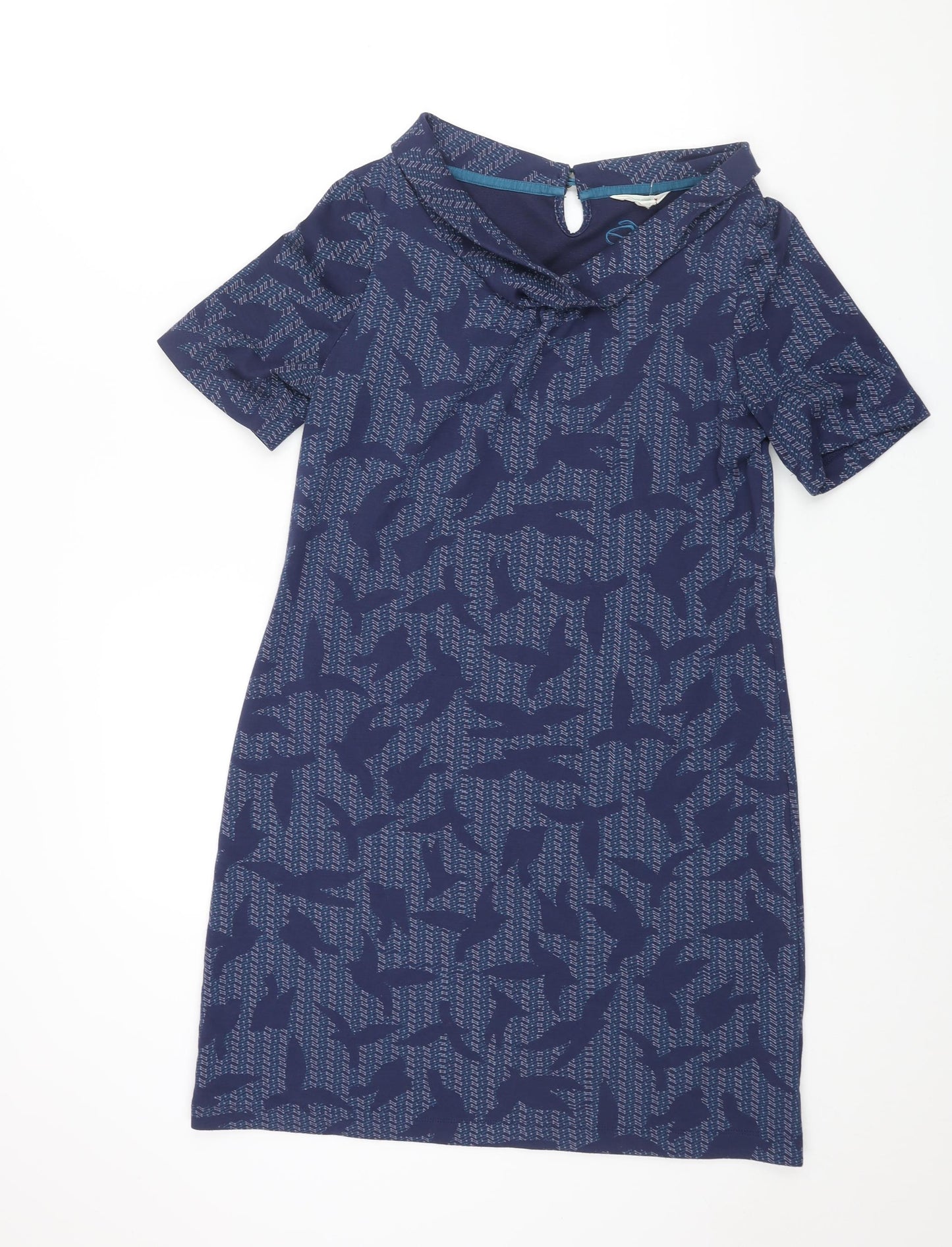 White Stuff Womens Blue Geometric Cotton Shift Size 12 Collared Button - Bird Print