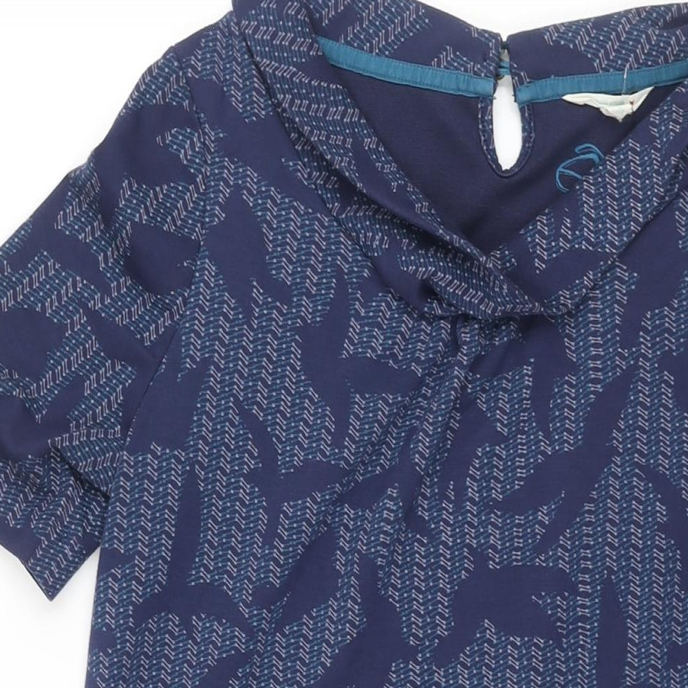 White Stuff Womens Blue Geometric Cotton Shift Size 12 Collared Button - Bird Print