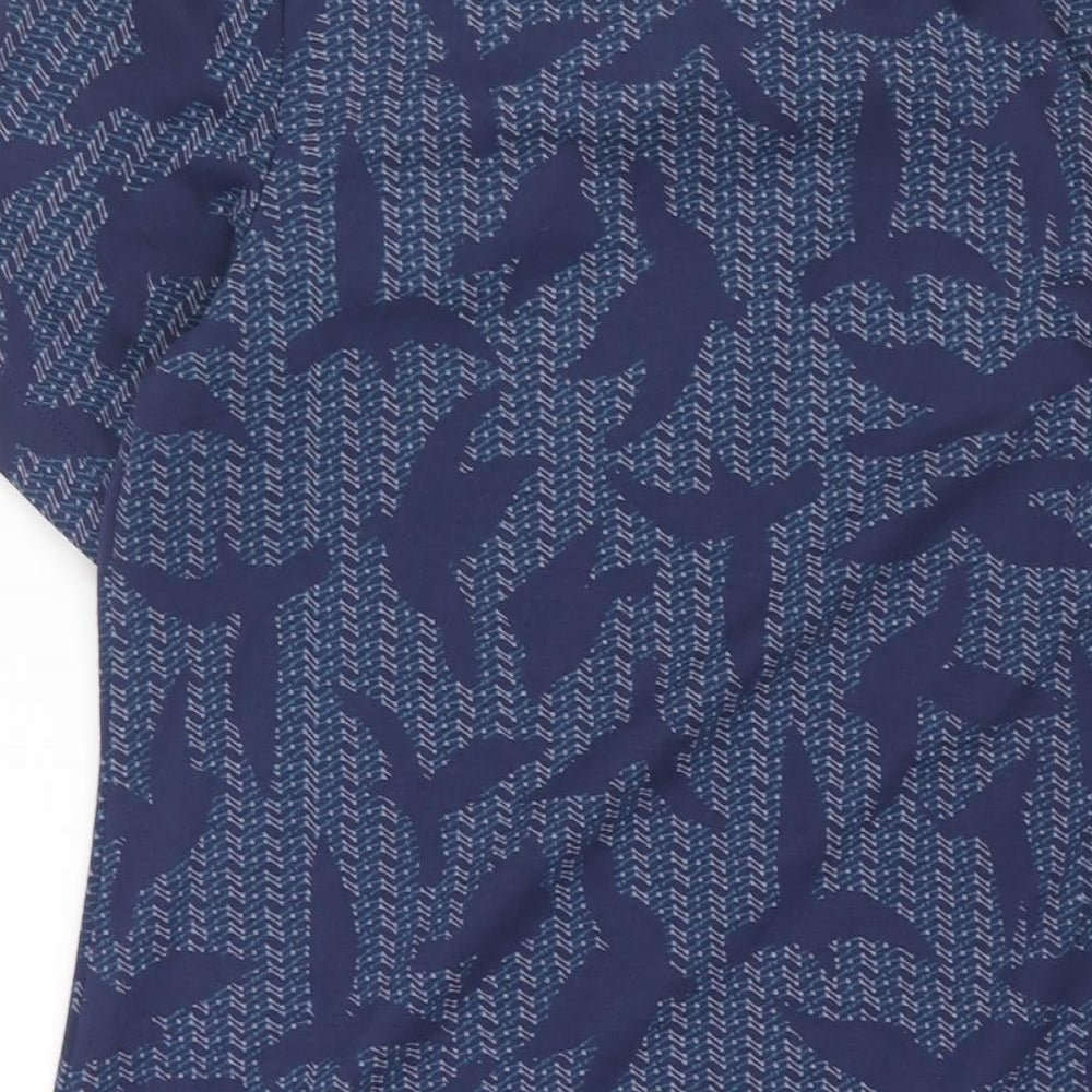 White Stuff Womens Blue Geometric Cotton Shift Size 12 Collared Button - Bird Print