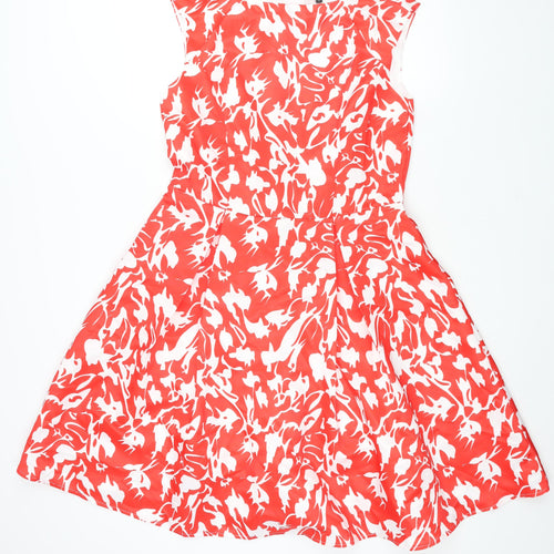 Floryday Womens Red Geometric Polyester Fit & Flare Size L Boat Neck Zip