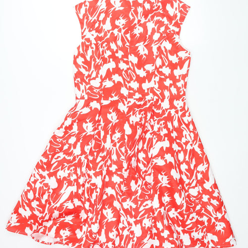 Floryday Womens Red Geometric Polyester Fit & Flare Size L Boat Neck Zip