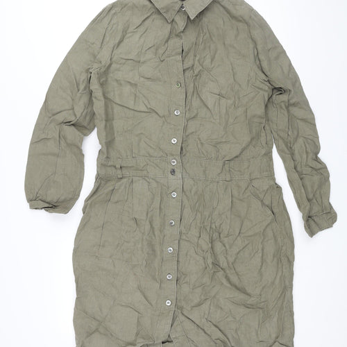 Jigsaw Womens Green Linen Shirt Dress Size 10 Collared Button