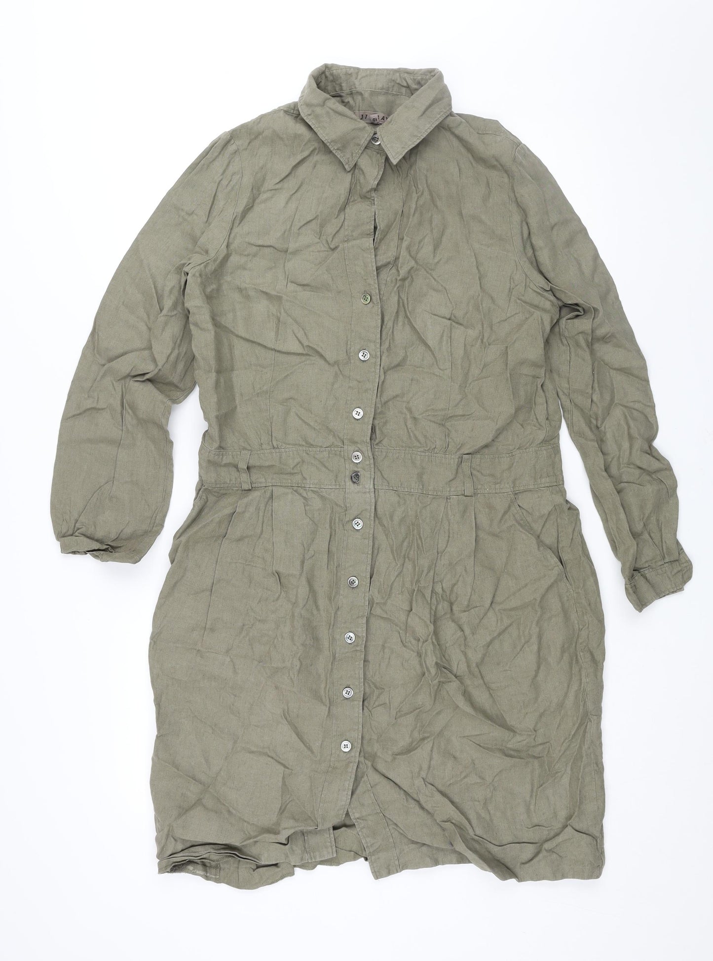 Jigsaw Womens Green Linen Shirt Dress Size 10 Collared Button