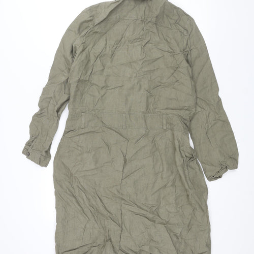 Jigsaw Womens Green Linen Shirt Dress Size 10 Collared Button