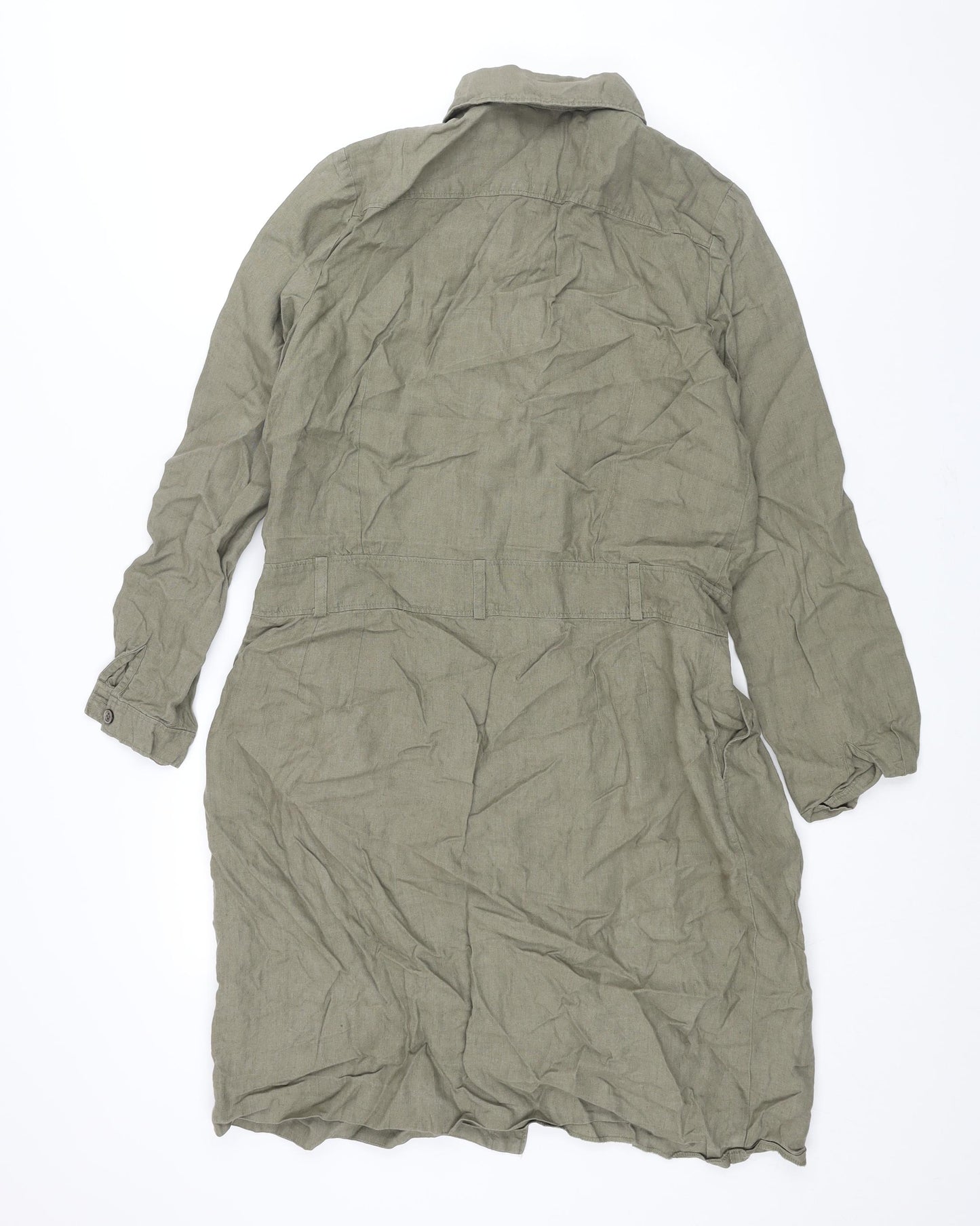 Jigsaw Womens Green Linen Shirt Dress Size 10 Collared Button