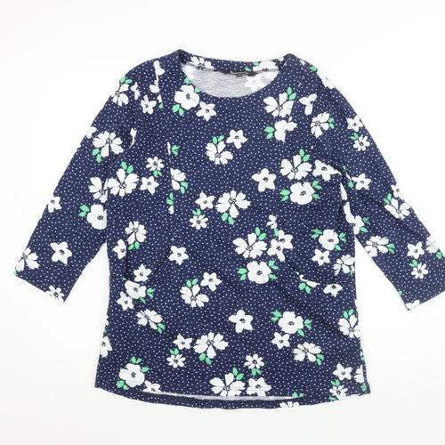 Bonmarché Womens Blue Floral Cotton Basic Blouse Size 10 Round Neck