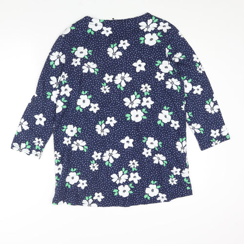 Bonmarché Womens Blue Floral Cotton Basic Blouse Size 10 Round Neck