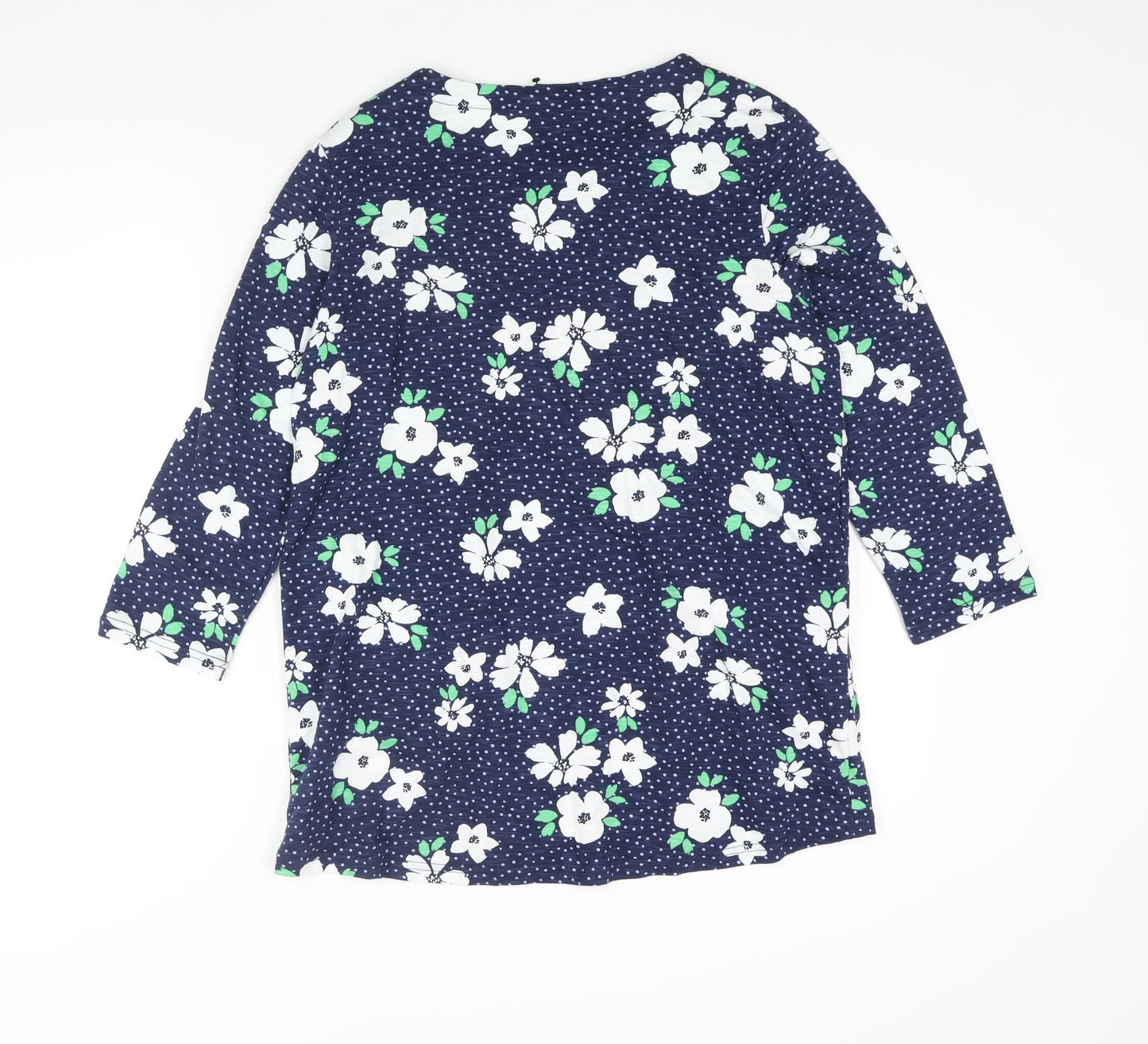 Bonmarché Womens Blue Floral Cotton Basic Blouse Size 10 Round Neck