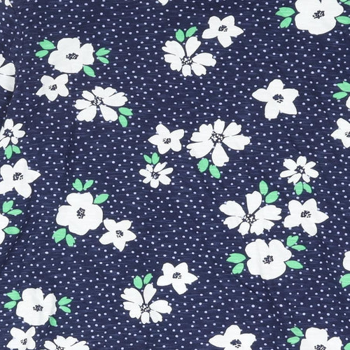 Bonmarché Womens Blue Floral Cotton Basic Blouse Size 10 Round Neck