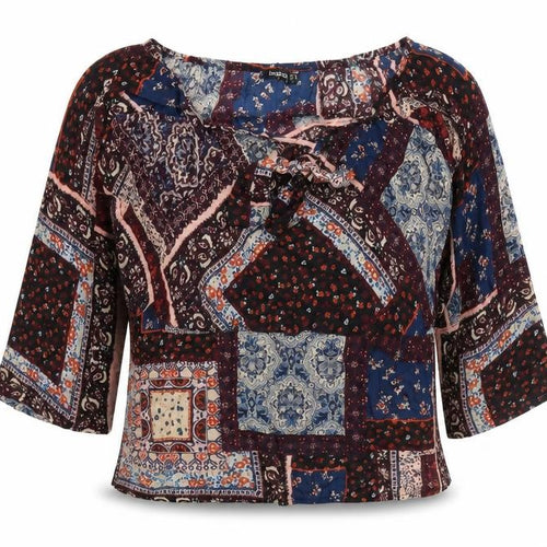Boohoo Womens Multicoloured Geometric Viscose Basic Blouse Size 10 Off the Shoulder - Frill Bow Detail