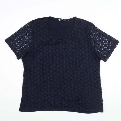 EWM Womens Blue Polyester Basic Blouse Size 18 Round Neck - Lace Front Size 18-20